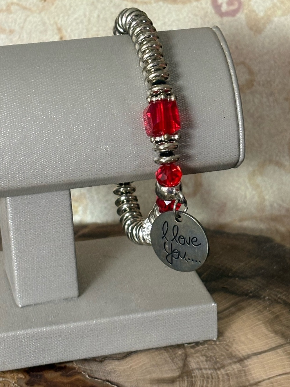 ‘I Love You’ Red Beaded Stretch Bracelet